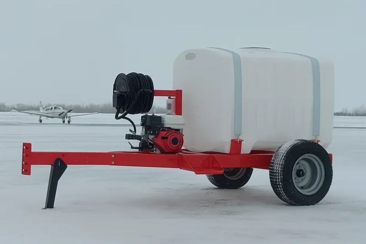 Larger towable ADI C200 GPS deicing equipment.
